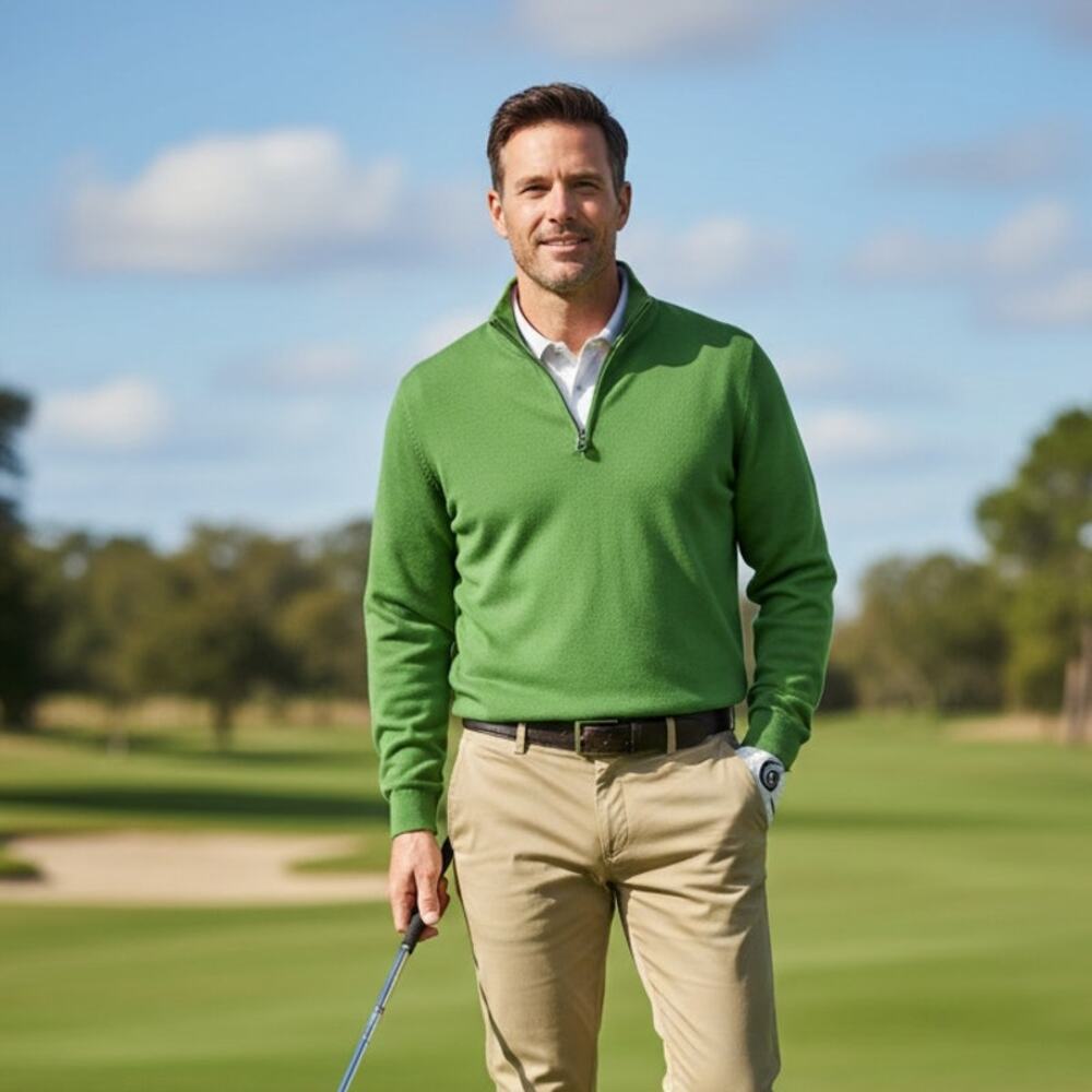 Fairway & Greene Golf 1/4 Zip Pullover Sz XL Green Apple 100% Pima Cotton Tech